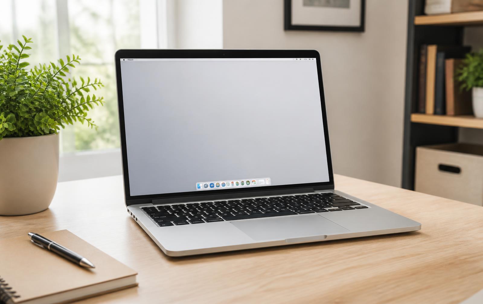 Repariertes Notebook läuft wieder auf einem Schreibtisch im Homeoffice
